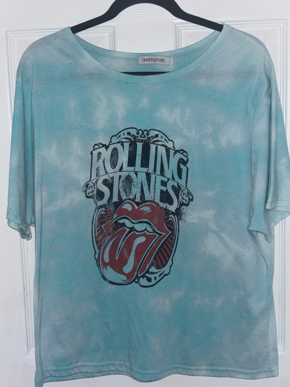 MISSLOOK Aqua Tie-Dye Rolling Stones Graphic Tee